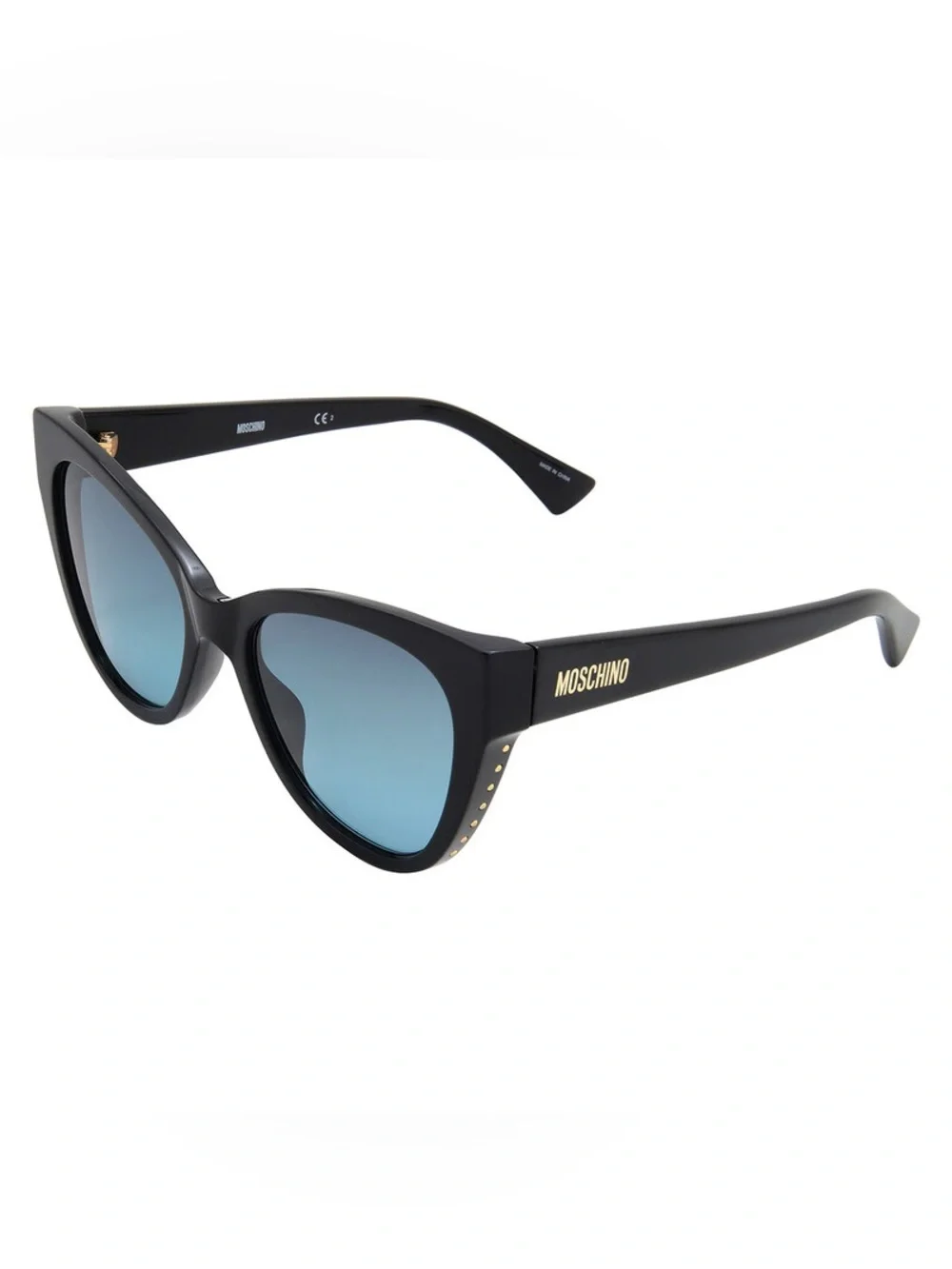 NWT Moschino 54mm Cat Eye Sunglasses w/ Black Frames embellished w/ Golden Studs